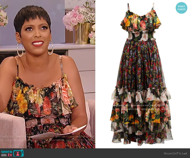 Dolce & Gabbana Floral-print tiered silk-chiffon gown worn by Tamron Hall on Tamron Hall Show