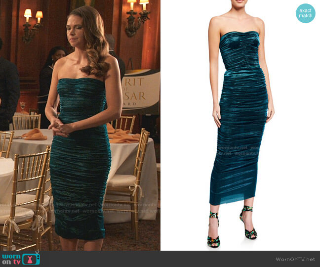 Dolce & Gabbana Ruched Lame Strapless Dress worn by Liza Miller (Sutton Foster) on Younger