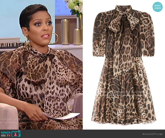 Dolce & Gabbana Leopard-print pussybow Dress worn by Tamron Hall on Tamron Hall Show