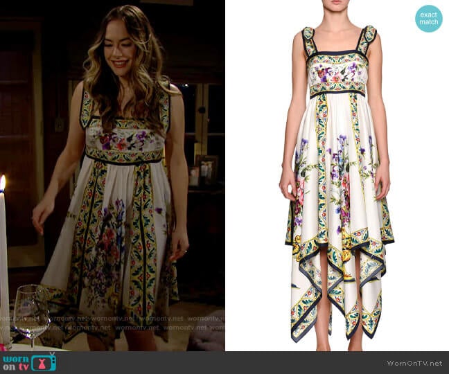 Dolce & Gabbana Floral-Print Silk Handkerchief Dress worn by Hope Logan (Annika Noelle) on The Bold and the Beautiful