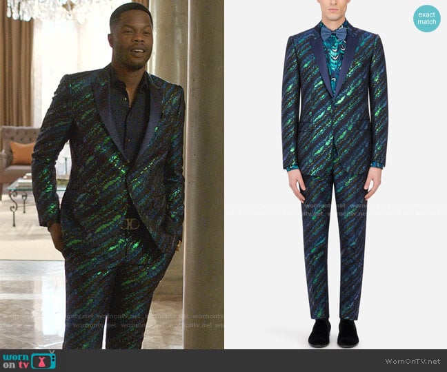 Dolce & Gabbana Lamé Jacquard Martini-Fit Tuxedo Suit worn by Jeff Colby (Sam Adegoke) on Dynasty