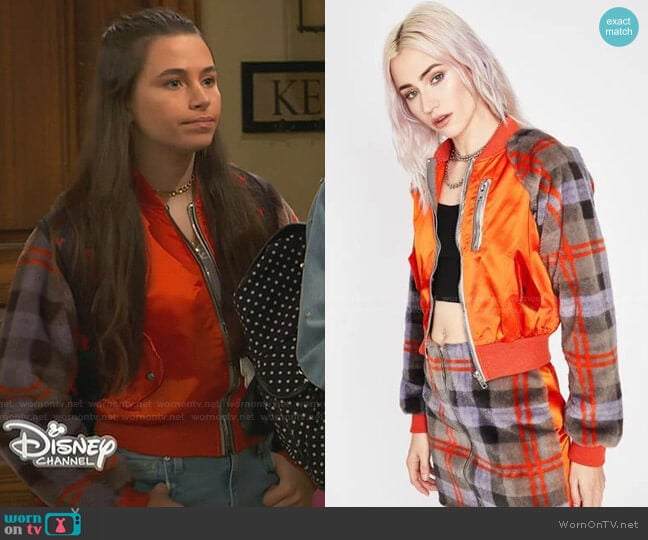 Dolls Kill What Ur Missing Plaid Bomber worn by Tess O'Malley (Sky Katz) on Ravens Home