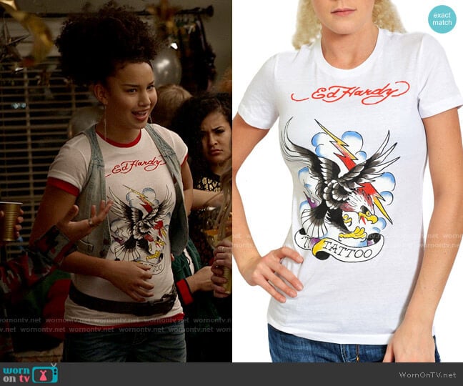 Ed Hardy Tattoo Eagle Tee Shirt worn by Gina (Sofia Wylie) on High School Musical The Musical The Series