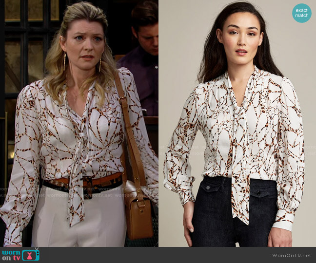 Elie Tahari Percy Blouse in Mosaic Print worn by Tara Locke (Elizabeth Leiner) on The Young and the Restless