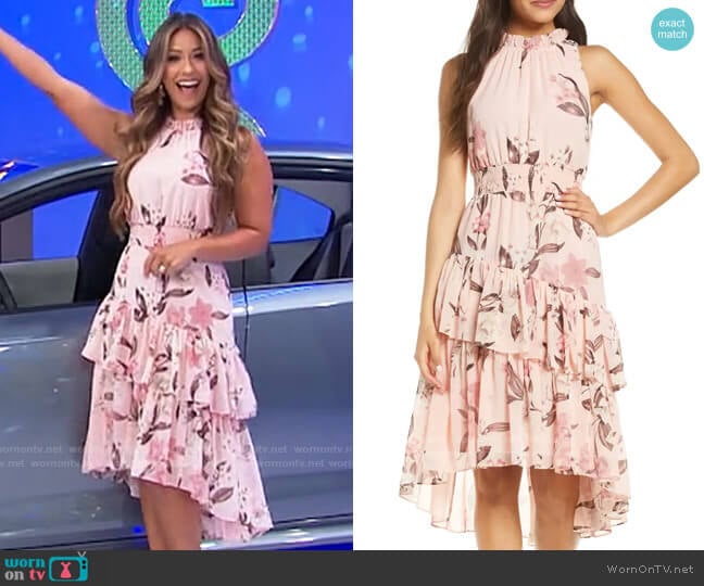 Eliza J Floral Asymmetric Tiered Dress worn by Manuela Arbeláez on The Price is Right