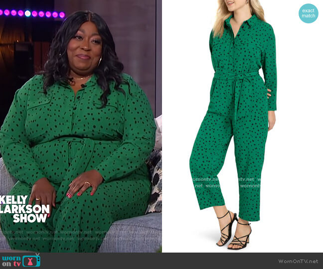 Eloquii Dot Long Sleeve Jumpsuit