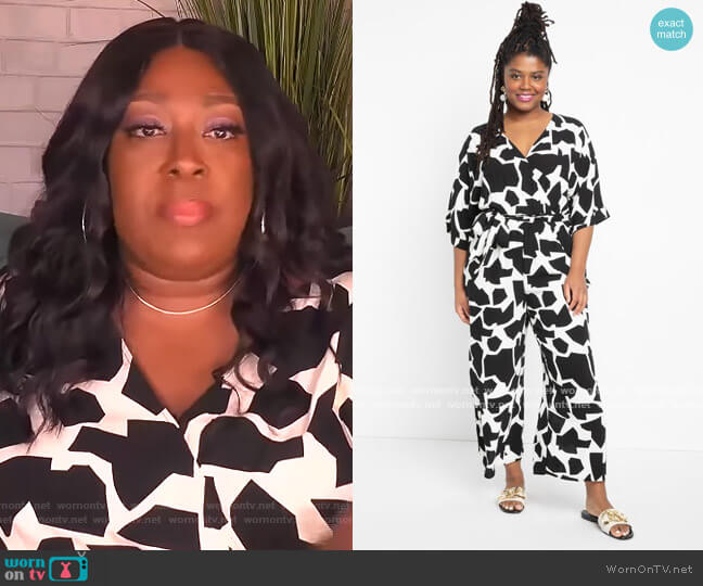 Eloquii Piped Puff Sleeve Jumpsuit worn by Loni Love on The Real
