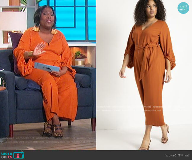Eloquii Puff Sleeve Linen Jumpsuit worn by Sheryl Underwood on The Talk