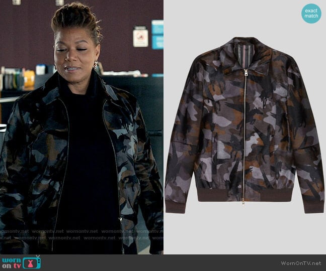 Etro Mens Printed Pony Skin Bomber Jacket worn by Robyn McCall (Queen Latifah) on The Equalizer