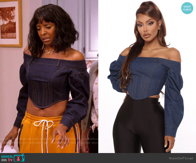 Fashion Nova Digging You Denim Corset Top - Dark Wash worn by Wickie Roy (Renée Elise Goldsberry) on Girls5eva