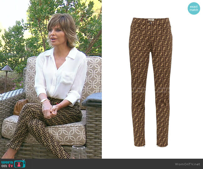 Fendi FF Motif Print Skinny Trousers worn by Lisa Rinna on The Real Housewives of Beverly Hills