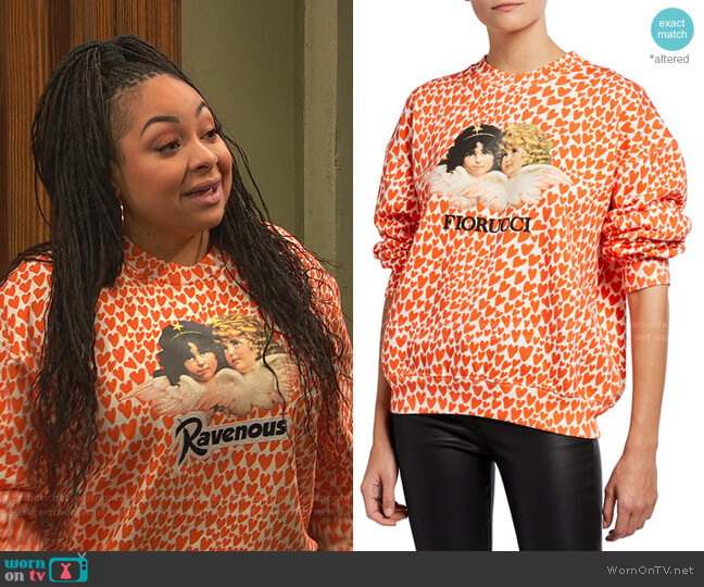 Fiorucci Vintage Angels Heart Sweatshirt worn by Raven Baxter (Raven-Symoné) on Ravens Home