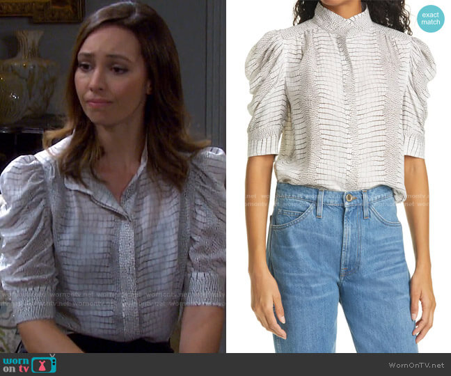 Frame Gillian Blouse worn by Gwen Rizczech (Emily O'Brien) on Days of our Lives