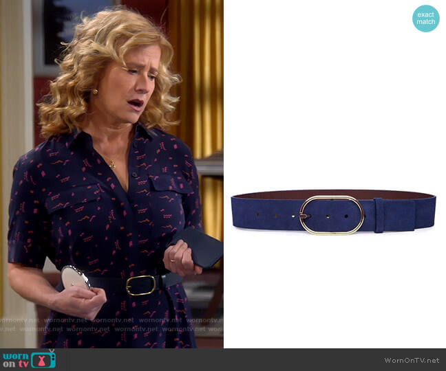 Frame Grand Oval Belt in Navy worn by Vanessa Baxter (Nancy Travis) on Last Man Standing