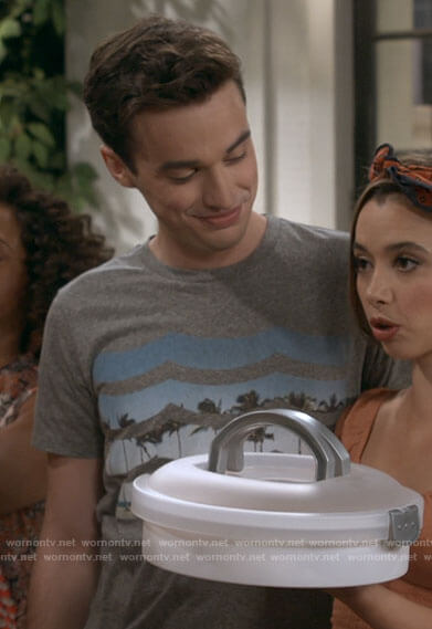 Freddie’s grey palm graphic tee on Call Your Mother