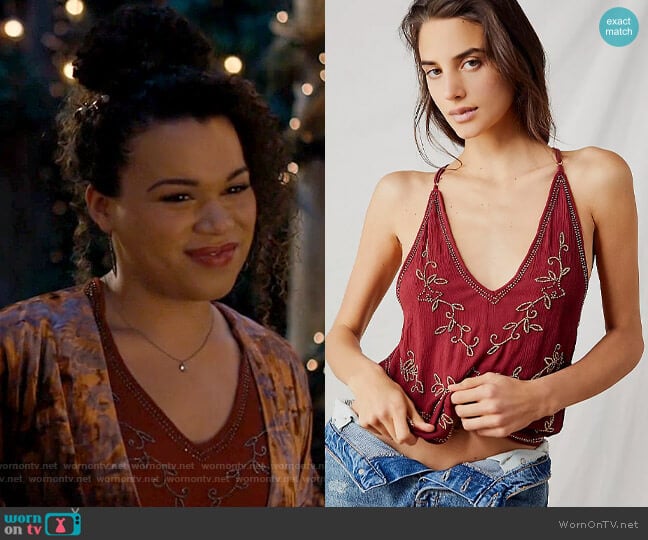 Free People Bold Babe Embellished Cami in Sanguine worn by Josefina Reyes (Mareya Salazar) on Charmed
