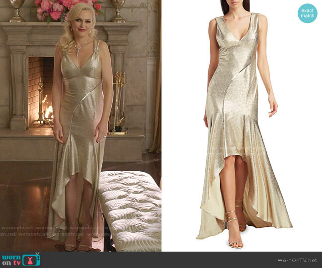 Galvan Releve Hi-Lo Sequin Dress worn by Alexis Carrington (Elaine Hendrix) on Dynasty