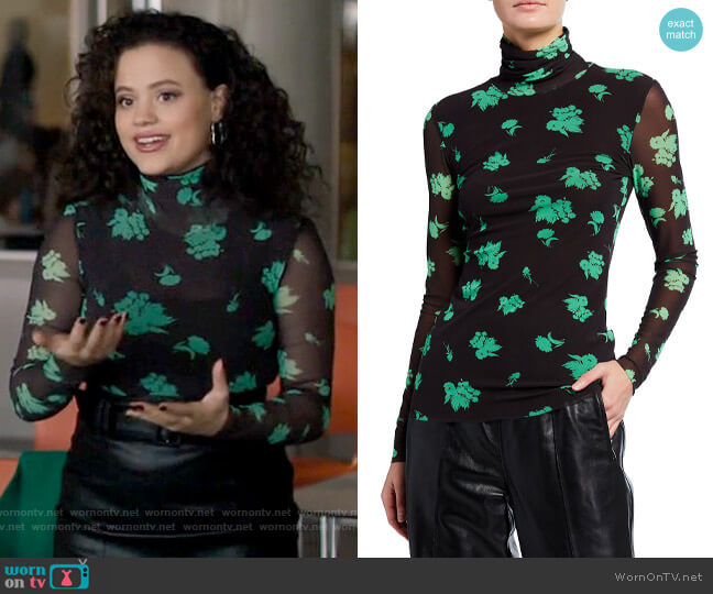 Ganni Mesh Turtleneck in Mole worn by Maggie Vera (Sarah Jeffery) on Charmed