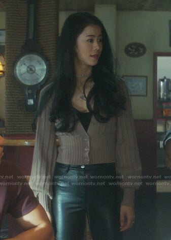 George’s brown v-neck cardigan on Nancy Drew