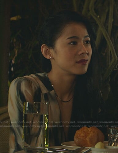 George’s printed v-neck blouse on Nancy Drew