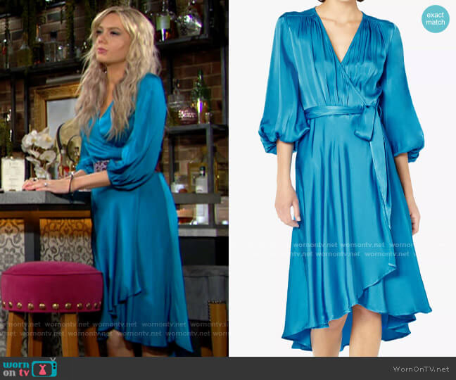 Ghost Aggie Wrap Dress in Twilight Blue worn by Abby Newman (Melissa Ordway) on The Young and the Restless