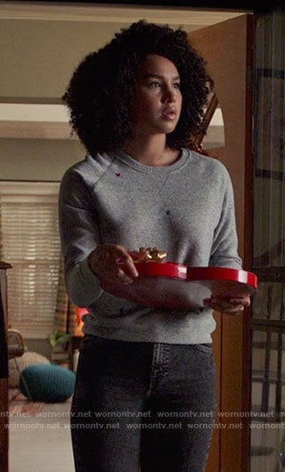 Gina’s grey heart sweater on High School Musical The Musical The Series