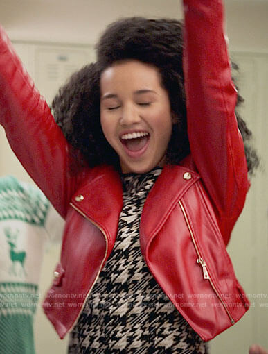 Gina’s red cropped leather jacket on High School Musical The Musical The Series