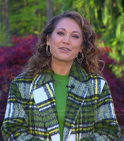 Ginger’s green dress and plaid coat on Good Morning America