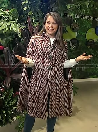 Ginger’s red zig zag cape coat on Good Morning America