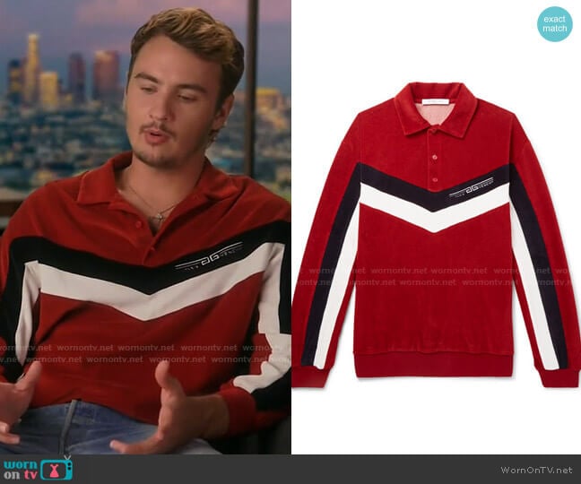 Givenchy Chevron-striped Cotton-blend Velvet Polo Shirt worn by Brandon Thomas Lee (Brandon Thomas Lee) on The Hills New Beginnings