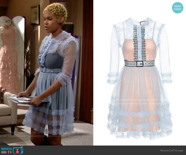 Gucci 2015 Ruffled Shirtdress worn by Paris Buckingham (Diamond White) on The Bold and the Beautiful