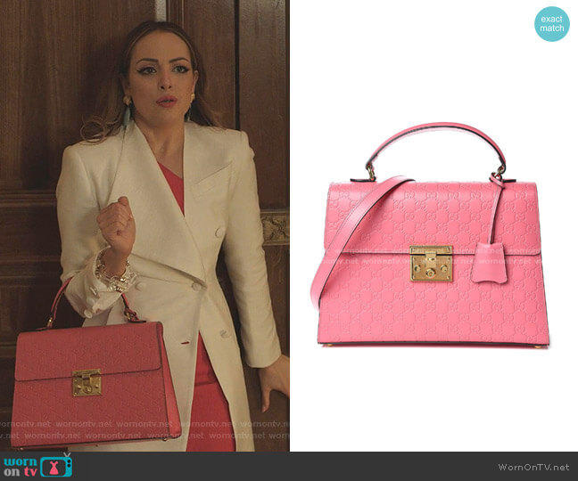 Gucci Signature Medium Padlock Top Handle Bag worn by Fallon Carrington (Elizabeth Gillies) on Dynasty