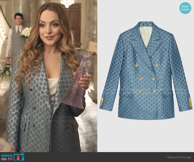 Gucci Light GG Lamé Jacket worn by Fallon Carrington (Elizabeth Gillies) on Dynasty