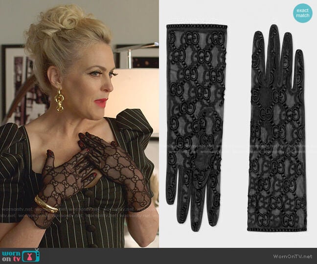 Gucci Tulle Gloves with GG Motif worn by Alexis Carrington (Elaine Hendrix) on Dynasty