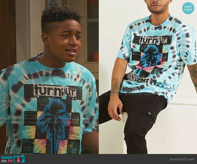 Guess Zone Out Oversized Tie-Dye Tee worn by Booker Baxter (Issac Ryan Brown) on Ravens Home