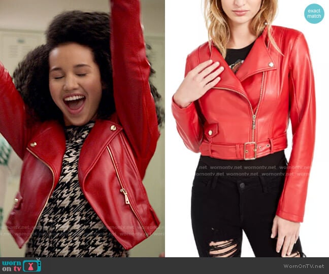 Guess Cropped Moto Jacket worn by Gina (Sofia Wylie) on High School Musical The Musical The Series