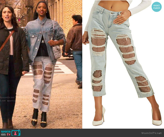 Guess Sequin Straight Leg Jeans worn by Wickie Roy (Renée Elise Goldsberry) on Girls5eva