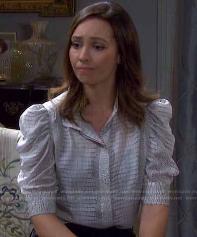 Gwen’s animal print puff sleeve blouse on Days of our Lives