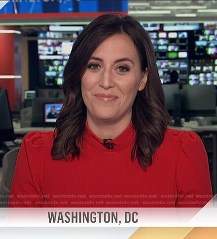 Hallie Jackson’s red button shoulder dress on Today