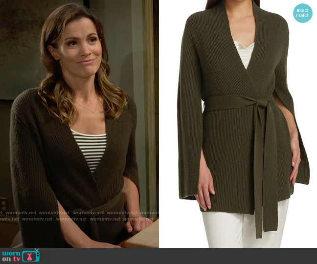 Halston Nia Belted Cardigan worn by Chelsea Lawson (Melissa Claire Egan) on The Young and the Restless