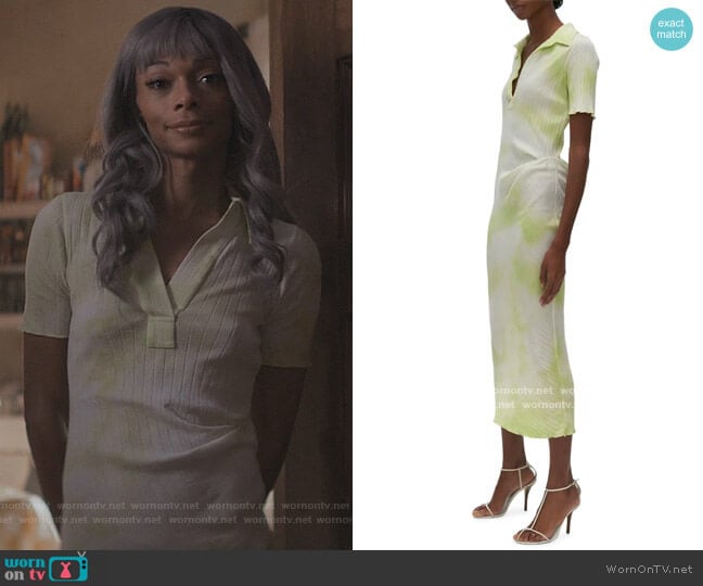 Helmut Lang Tie Dye Rib Cotton Polo Dress worn by Imani (Jasmine Davis) on The Chi