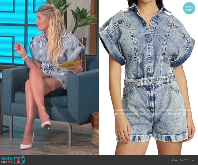 IRO Mondelan Denim Romper worn by Amanda Kloots on The Talk