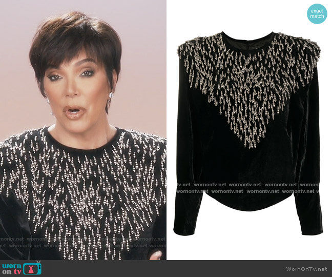Isabel Marant Gabanoe Beaded Blouse worn by Kris Jenner on Keeping Up with the Kardashians