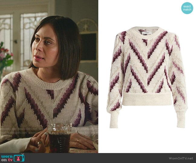 Isabel Marant Etoile Glenny Chevron Stripe Sweater worn by Cassandra Nightingale (Catherine Bell) on Good Witch