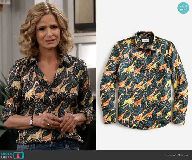 J. Crew Collection silk twill shirt in giraffes worn by Jean Raines (Kyra Sedgwick) on Call Your Mother