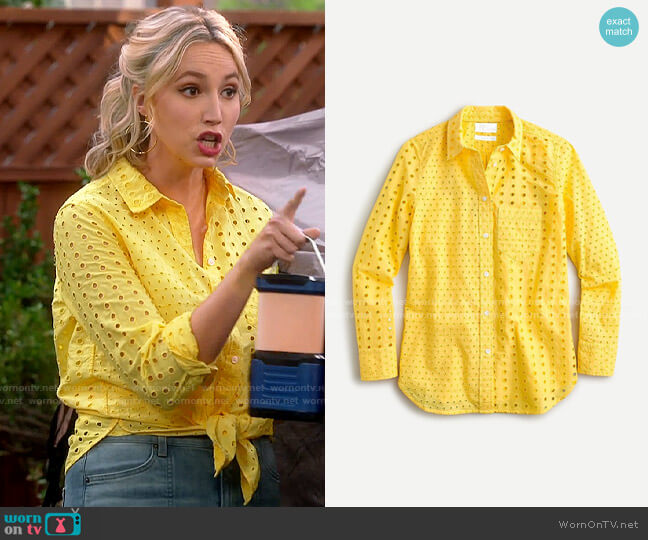 J. Crew Classic-fit shirt in eyelet in Warm Sun worn by Mandy Baxter (Molly McCook) on Last Man Standing
