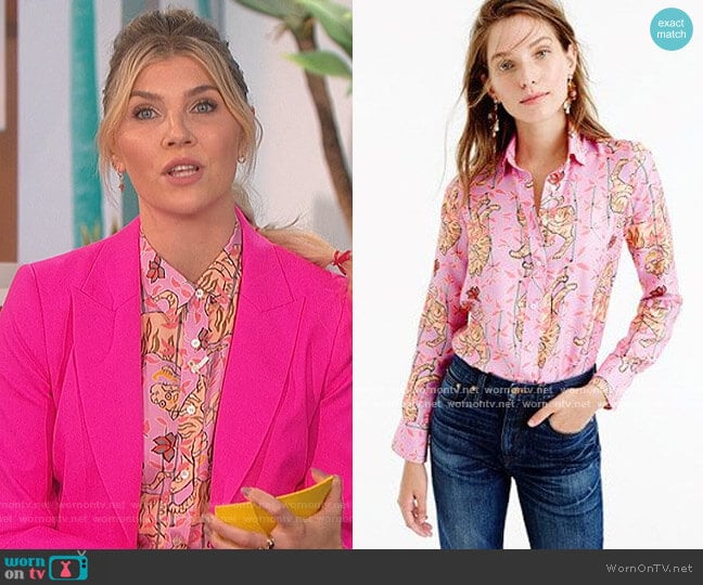 J.Crew Perfect Shirt in Pink Bengal Tiger worn by Amanda Kloots on The Talk