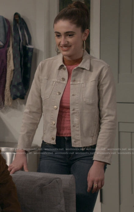 Jackie’s beige denim jacket on Call Your Mother