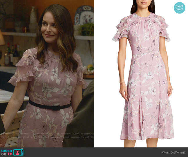 Jason Wu Floral Chiffon Flutter-Sleeve Midi Dress worn by Isabella Colón (Yara Martinez) on Bull