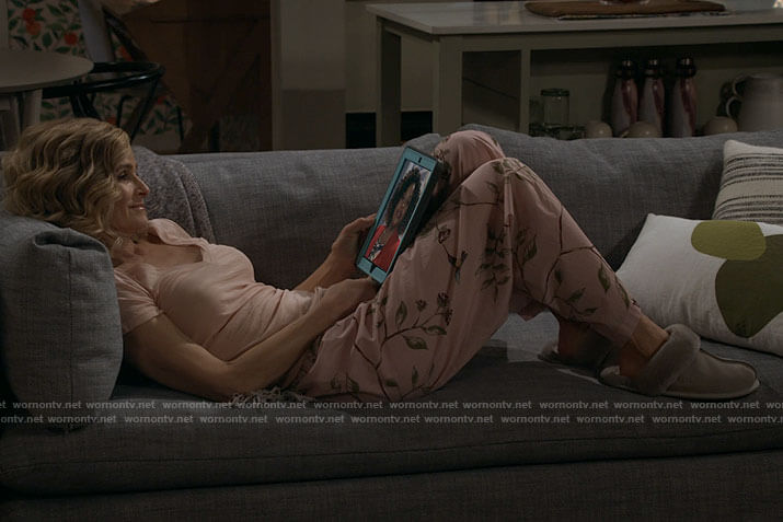 Jean’s pink bird print pajama pants on Call Your Mother